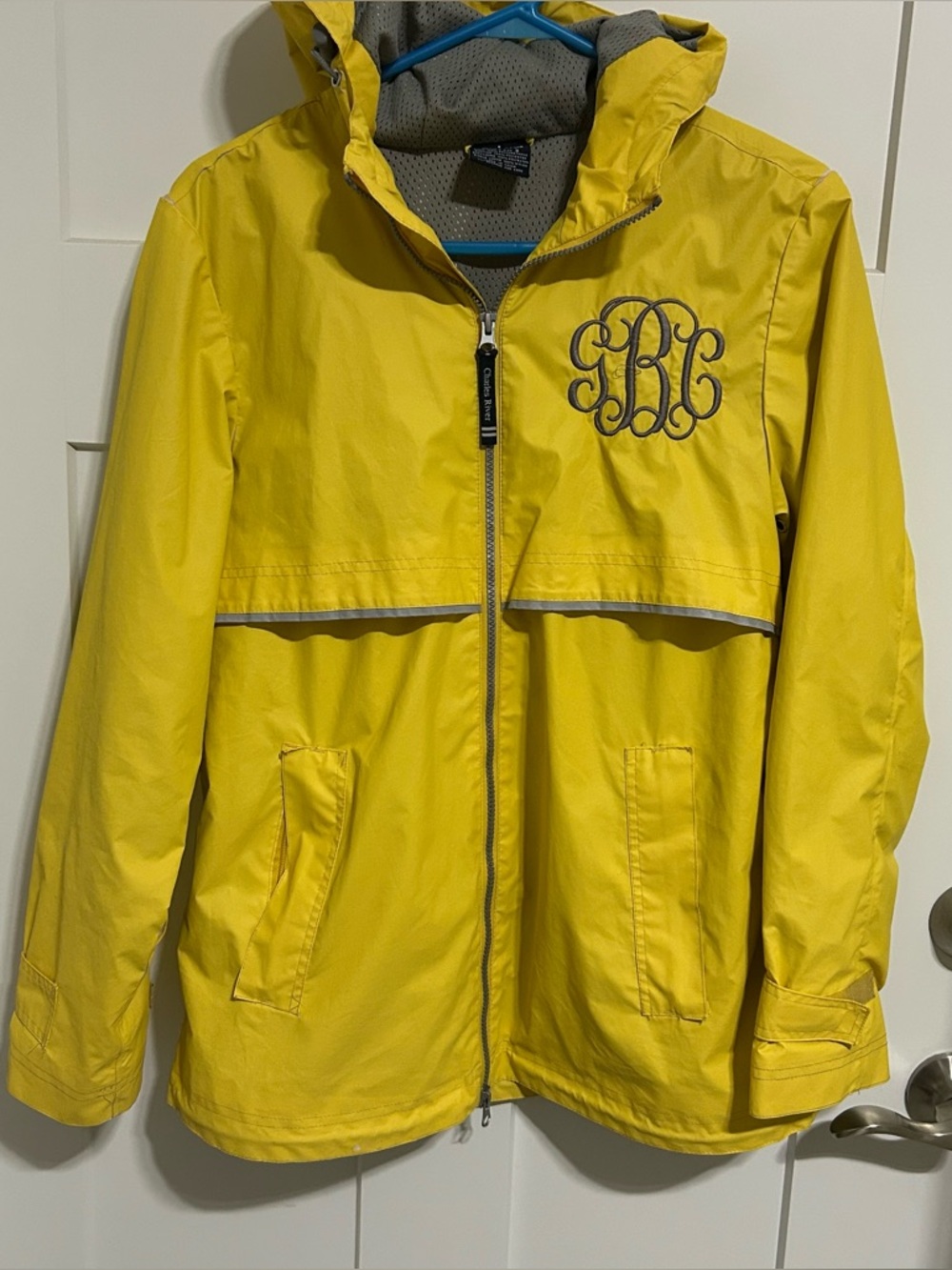 Yellow Windbreaker Jacket Hooded Lightweight Rain Coat Reflective Size S